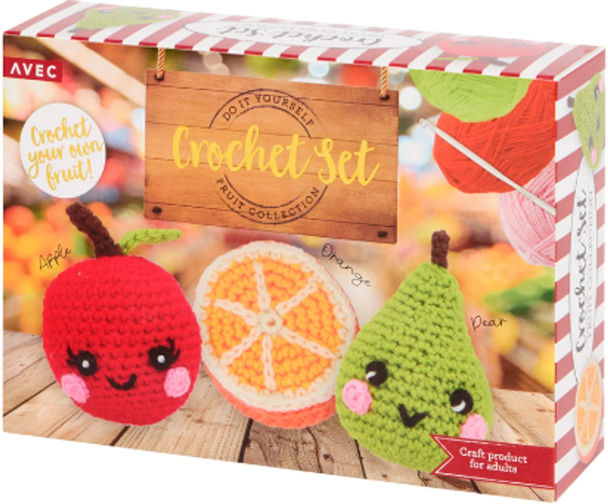 Hobbypakket - Haakset Avec - Moestuin - Groente & Fruit | 1 set - Appel, Sinaasappel & Peer | Haken - Crochet - Hobby - Knutselen